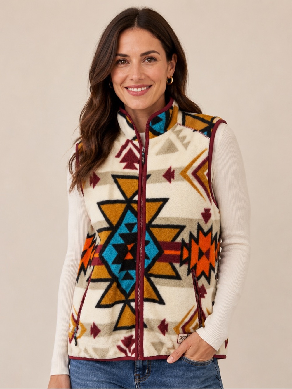 Hooey Womens medium Aztec Western Rodeo l Outdoor Fleece Vest Reversible